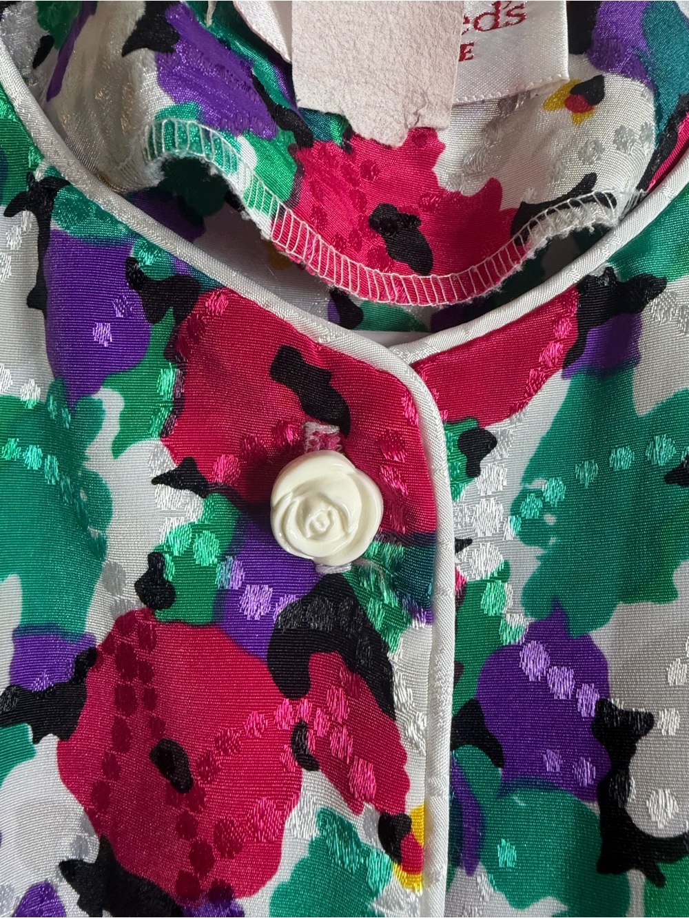 Vintage Appleseed's Floral Midi Dress 16P Pink Teal Rose Buttons Pockets - Picture 5 of 7
